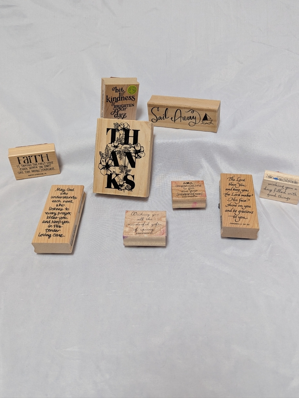 9 Wooden Stamp‎ Lot Kindness Sayings Religious Card Making Scrapbook Crafts
